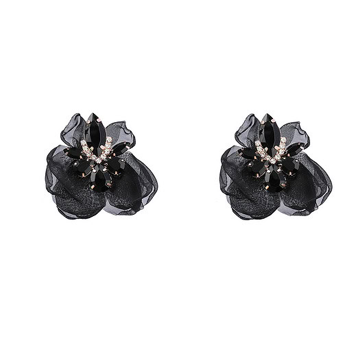 Stecker Ohrringe aus 18k Gold in Form einer schwarzen Blume mit Zirkonia, für Frauen und Männer