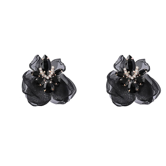 Stecker Ohrringe aus 18k Gold in Form einer schwarzen Blume mit Zirkonia, für Frauen und Männer