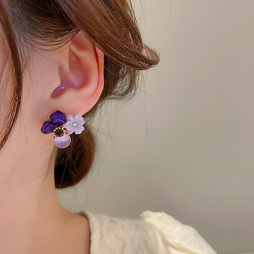 Lila Blumen Ohrringe Stecker