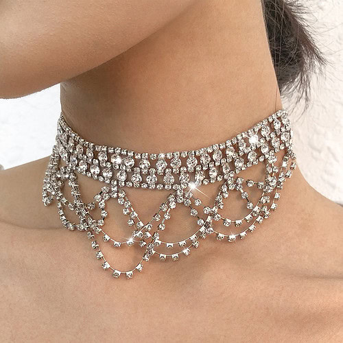 Strass Kette Choker Feingliedrig