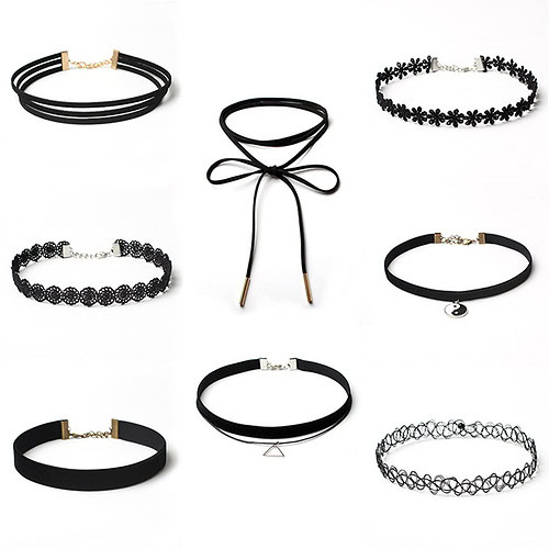 Punk Schwarz Kette 8 Set