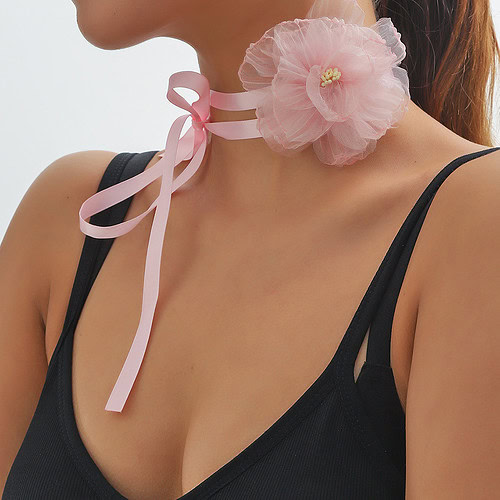 Damen Choker Blume Kette Pink