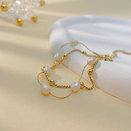 Damen Perlen Armband Gold