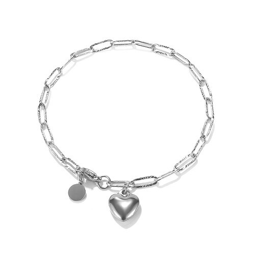 Silber Charm Armband mit Herzanhänger für Damen - Gliederarmband