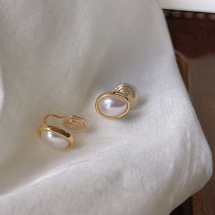 Oval Perlen Ohrclips Gold