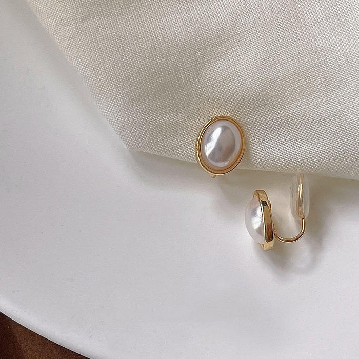 Oval Perlen Ohrclips Gold