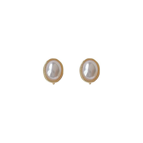 Oval Perlen Ohrclips Gold