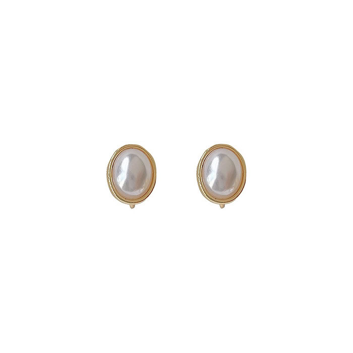 Oval Perlen Ohrclips Gold