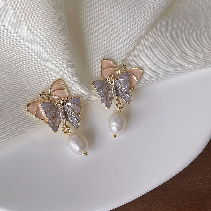 Schmetterlinge Ohrclips mit Barockperlen