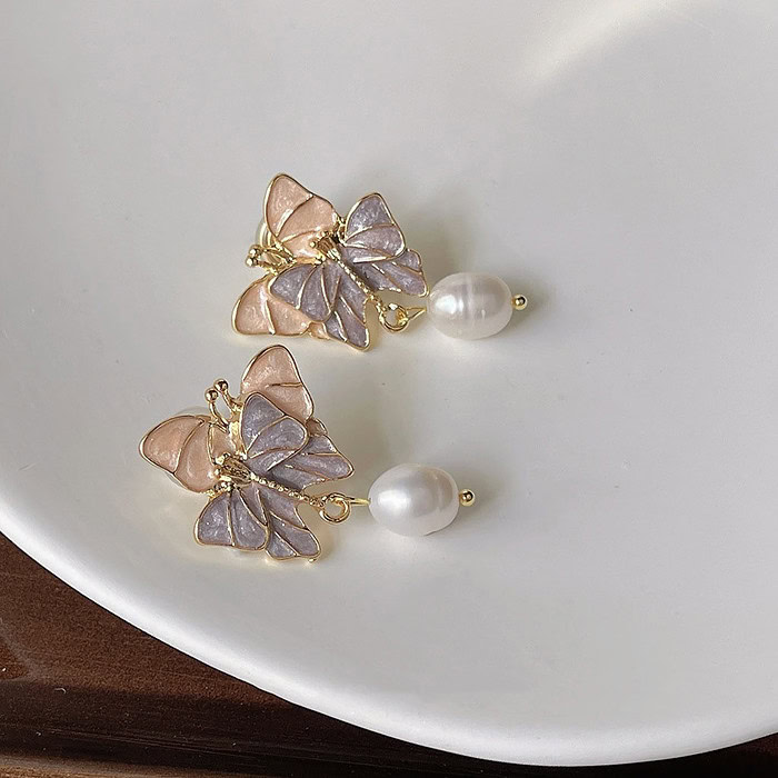 Schmetterlinge Ohrclips mit Barockperlen