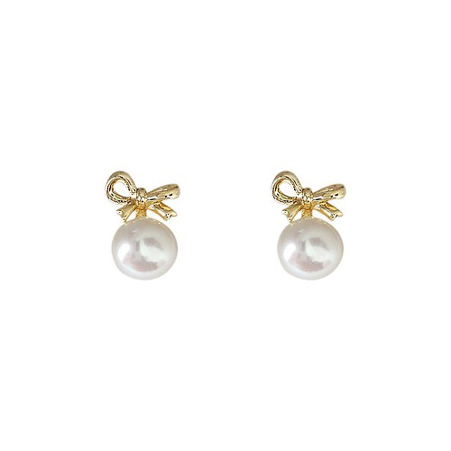 Gold Bow Ohrclips mit Perlen