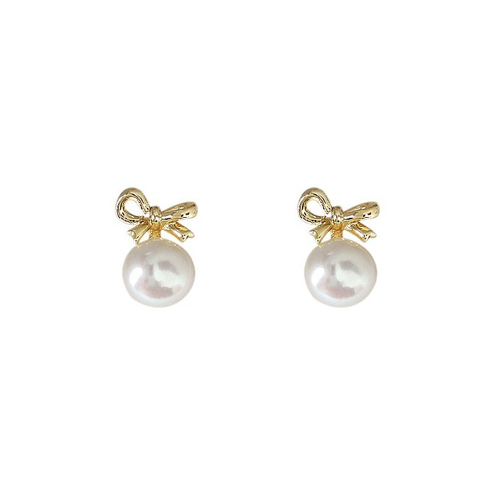 Gold Bow Ohrclips mit Perlen