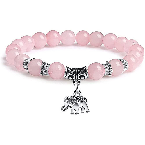 Rosenquarz Armband mit Elefant