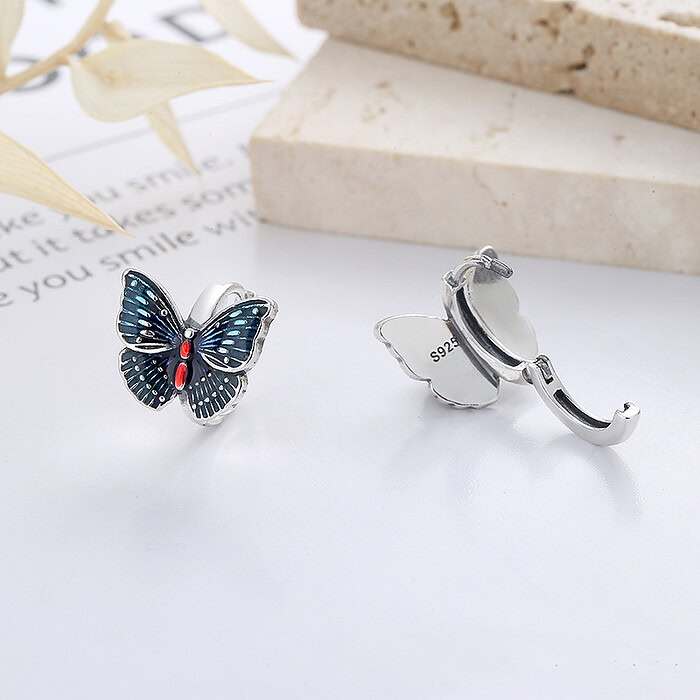 Blau Schmetterling Ohrringe Silber
