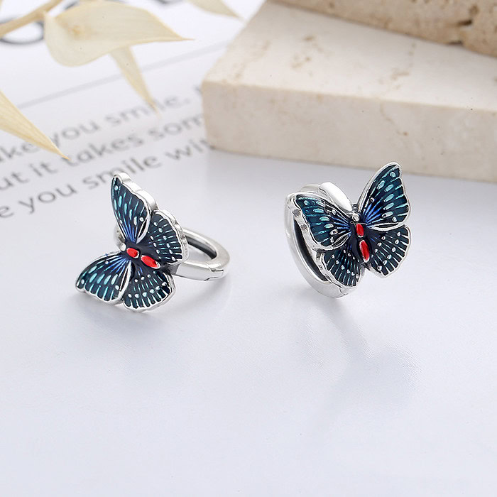 Blau Schmetterling Ohrringe Silber