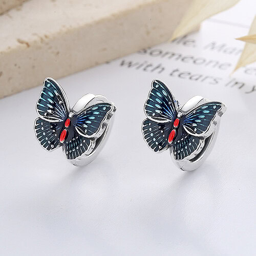 Blau Schmetterling Ohrringe Silber