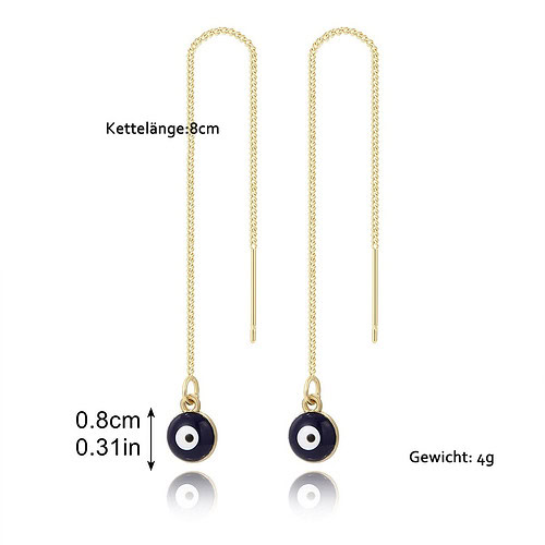Lange Ketten Ohrringe aus Gold mit Auge Anhänger in den Farben Schwarz und Weiß
