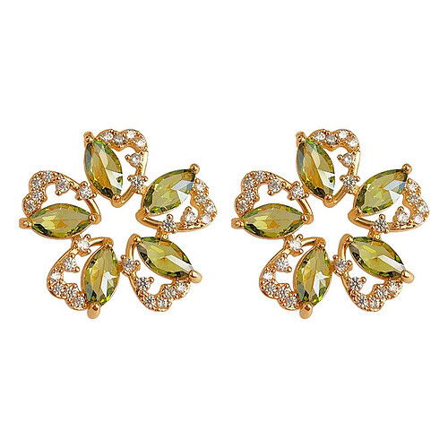 Olivgrün Blumen Ohrclips mit Zirkonia
