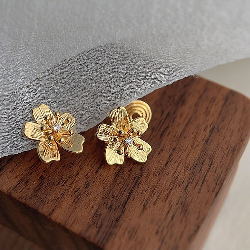 Gold Blumen Ohrring Ohne Ohrloch