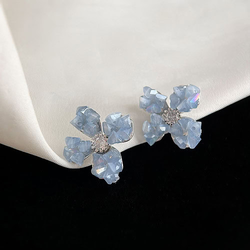 Hellblau Blumen Ohrringe Ohne Ohrloch
