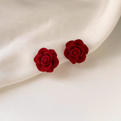 Rot Beflockung Rosen Ohrclips