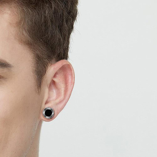 Herren Silber Schwarze Ohrstecker