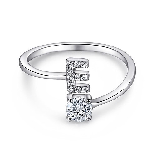 Silber Damen Buchstaben E Ring mit Zirkonia
