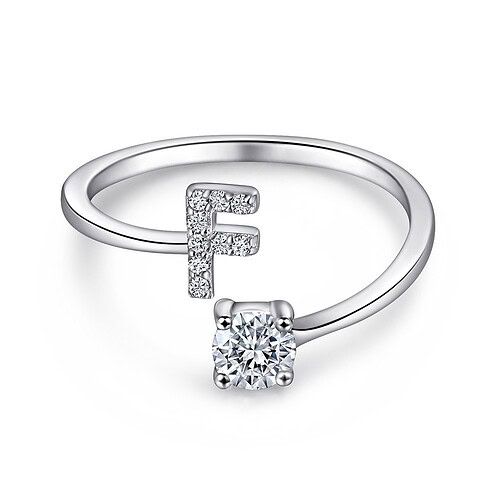 damen silber Buchstaben F Ring mit Zirkonia