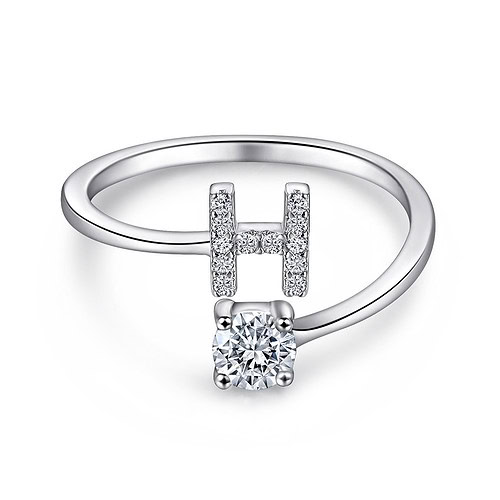silber Buchstaben H Ring mit Zirkonia