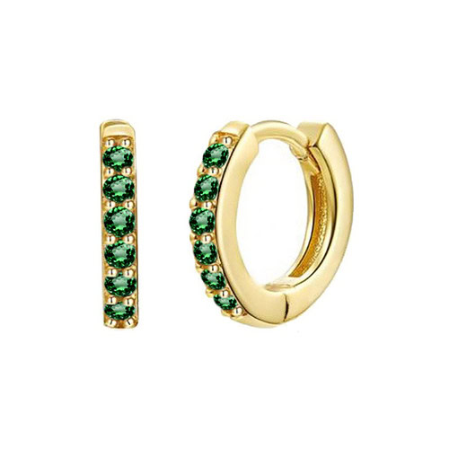 Damen Hoop ohrringe creolen gold mit grune zirkonia