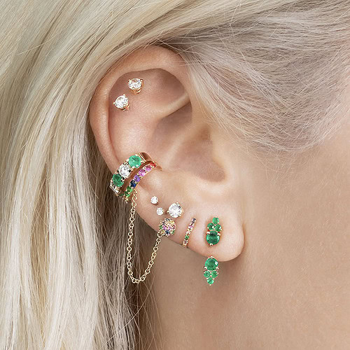 Bunt Zirkonia Ohrring mit Kette