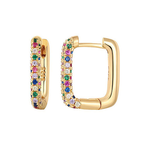 Bunt Damen Eckige Creolen Ohrringe gold