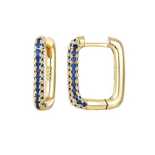 Eckige Creolen gold groß Blau Zirkonia