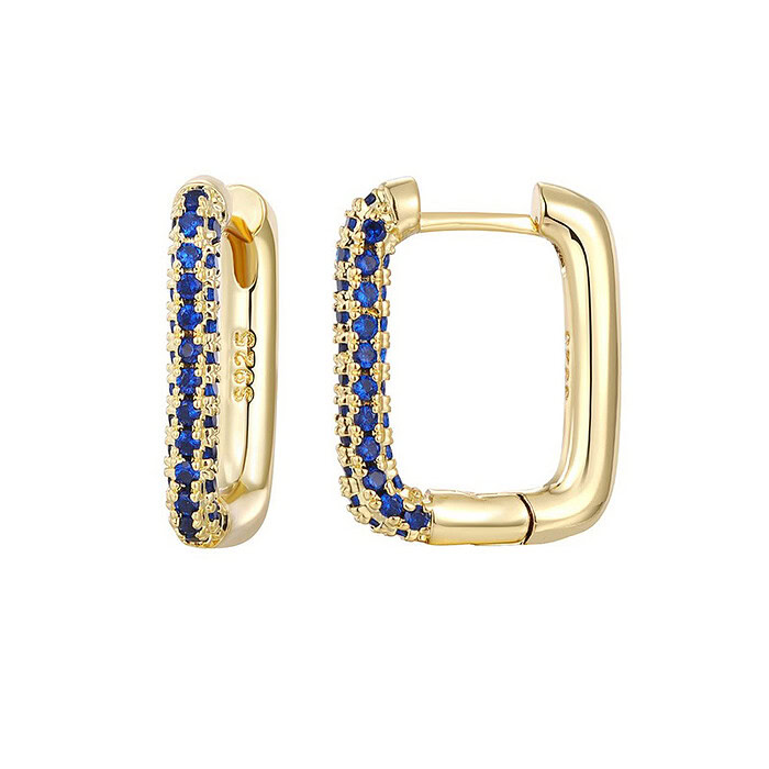 Eckige Creolen gold groß Blau Zirkonia