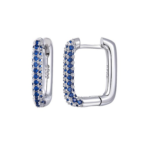 Eckige Creolen Silber 925 Blau Zirkonia