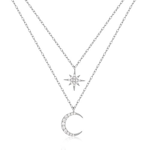 Silber Layering Kette mit Stern Mond