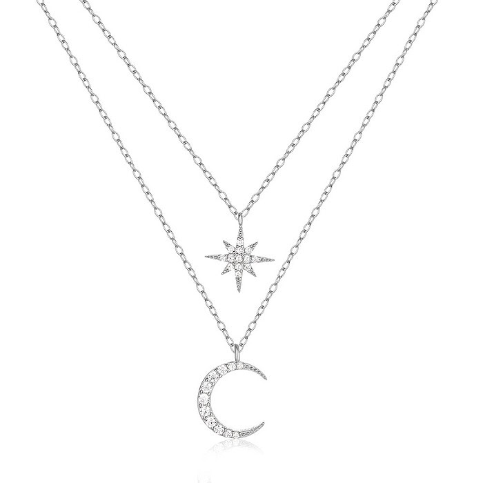 Silber Layering Kette mit Stern Mond