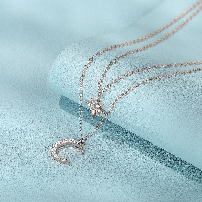 Silber Layering Kette mit Stern Mond