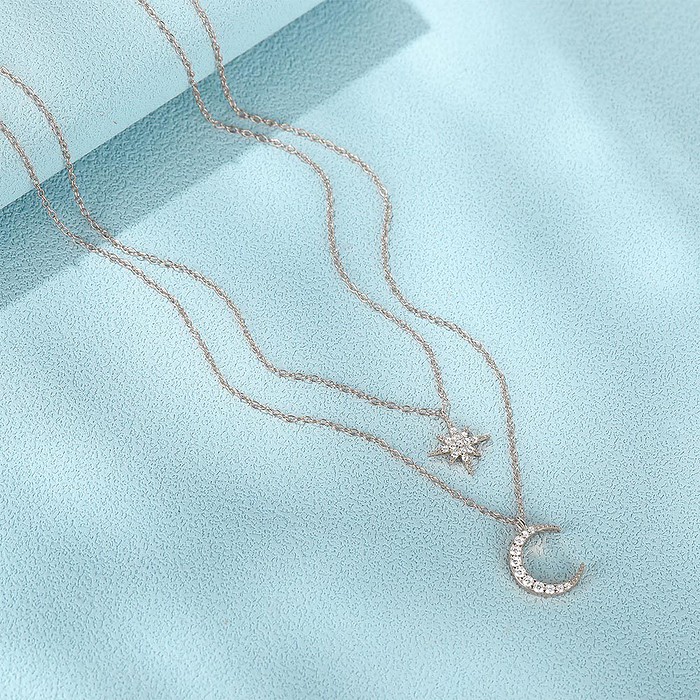 Silber Layering Kette mit Stern Mond