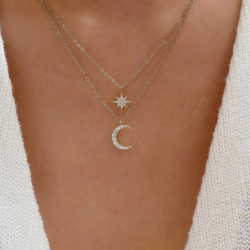 Silber Layering Kette mit Stern Mond