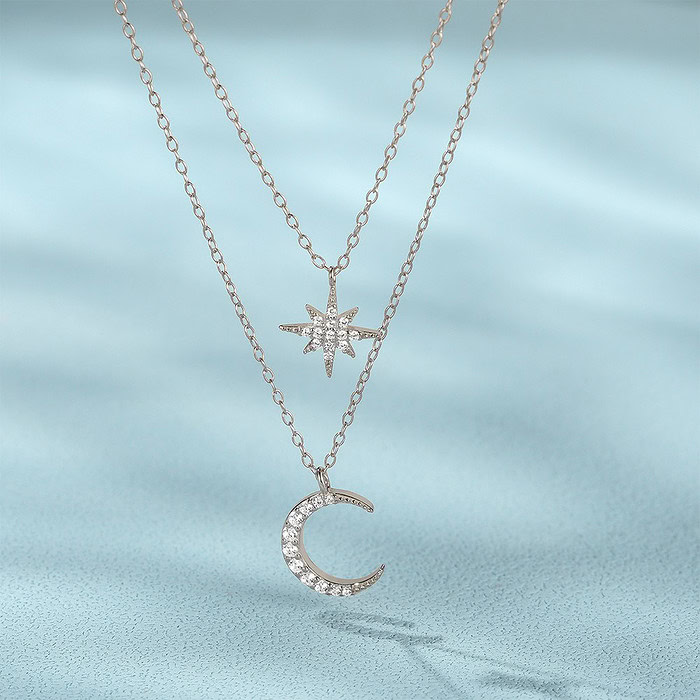 Silber Layering Kette mit Stern Mond