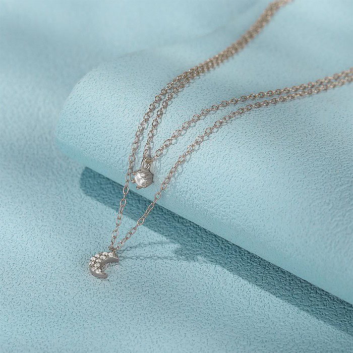 Silber Layering Kette mit Mond