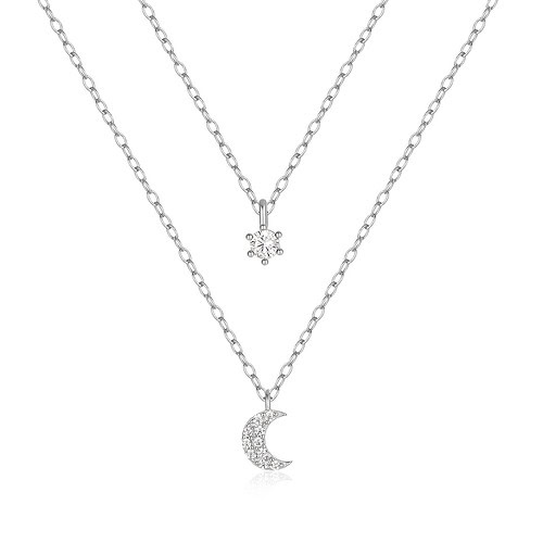 Silber Layering Kette mit Mond