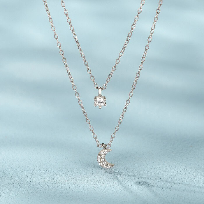 Silber Layering Kette mit Mond