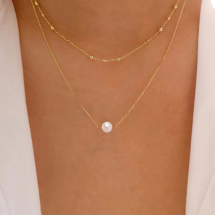 Gold Kette Layering mit Perlen
