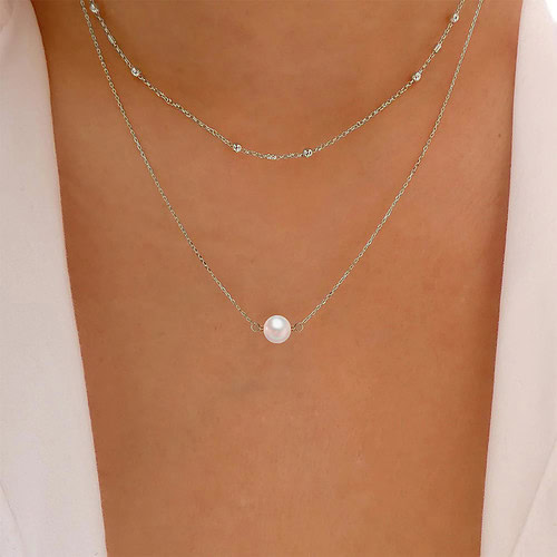 925er Silber Kette Layering mit Perlen