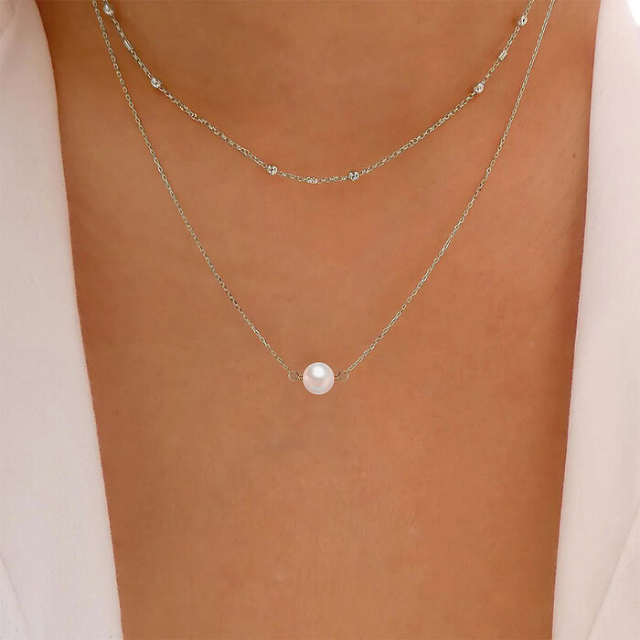 925er Silber Kette Layering mit Perlen
