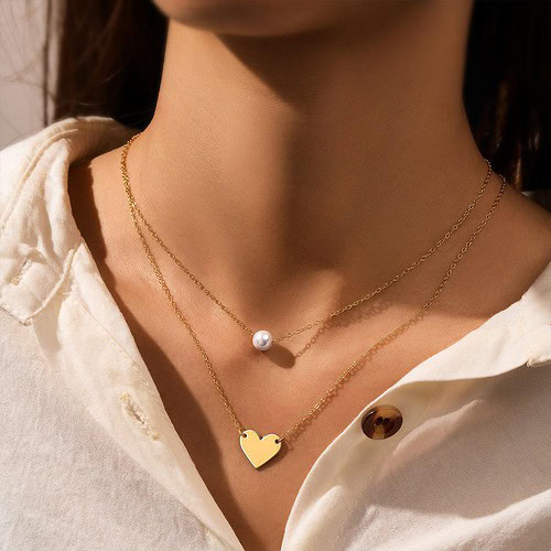 Damenkette mit Herz und Perlen