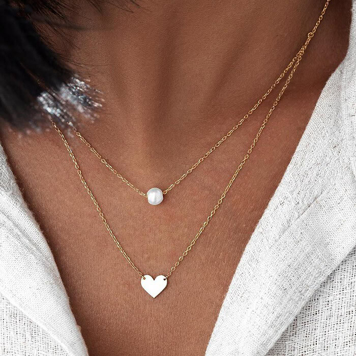 Damenkette mit Herz und Perlen