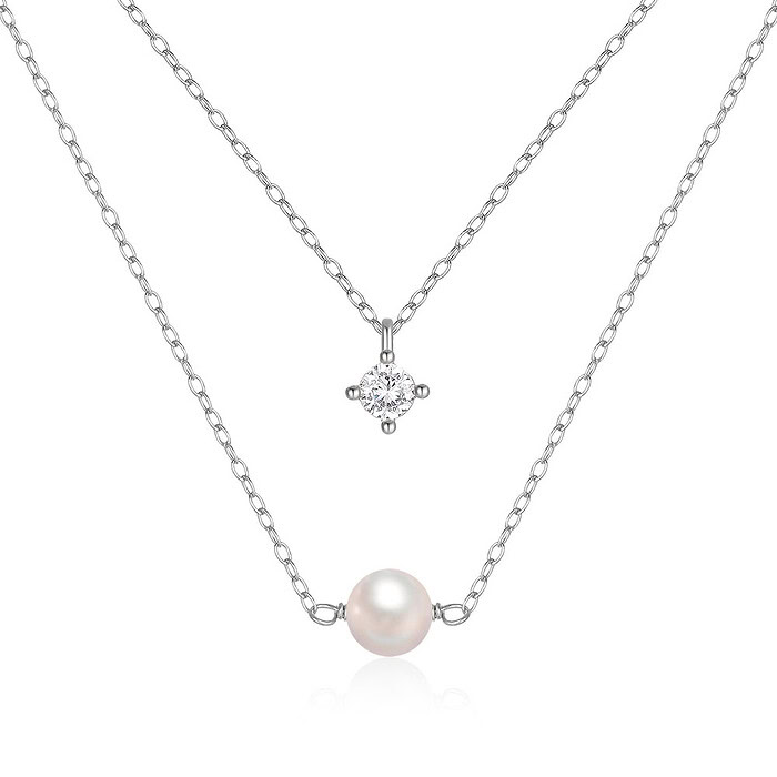 925er Silber Kette mit perle und Zirkonia